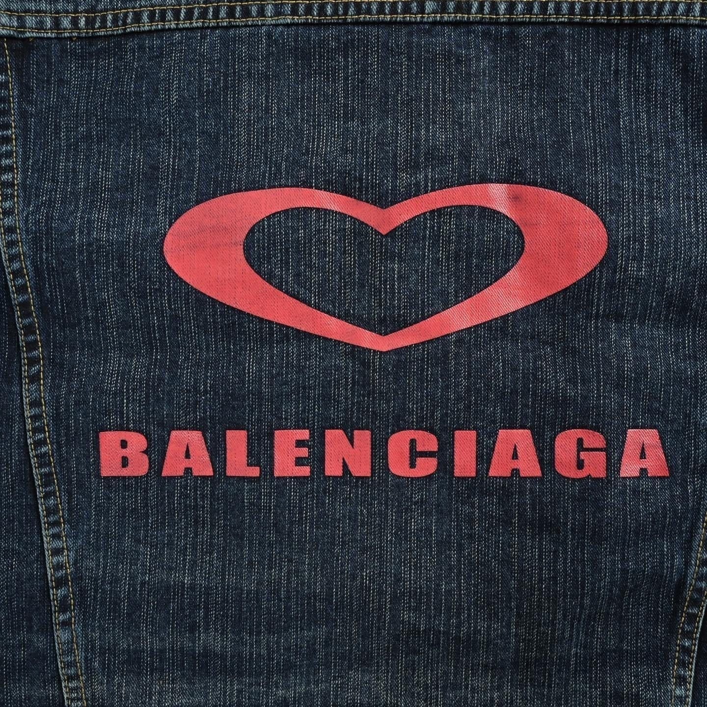 Balenciaga Heart & Logo Print Washed Denim Jacket - image 5