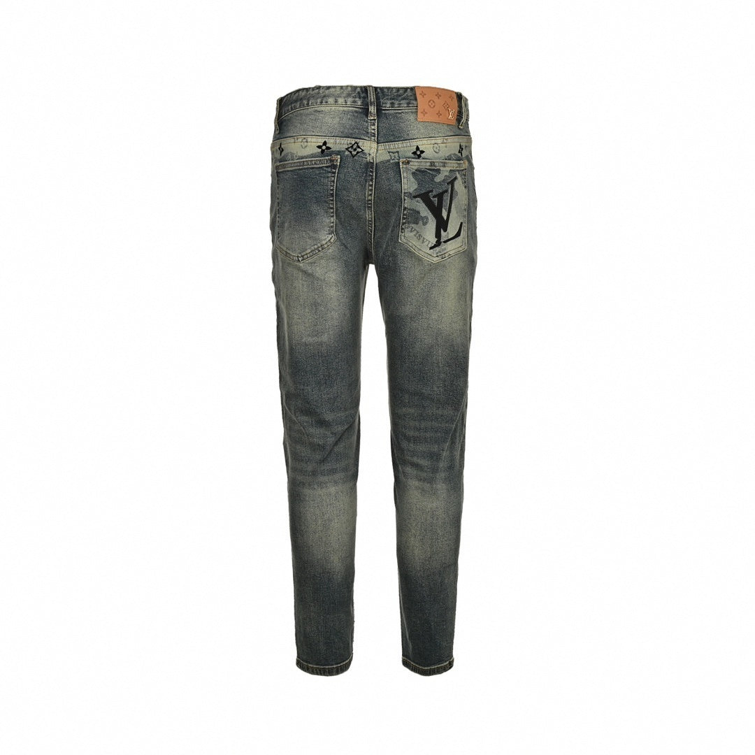 Louis Vuitton Faded Monogram Detail Slim-Fit Denim Jeans - image 2