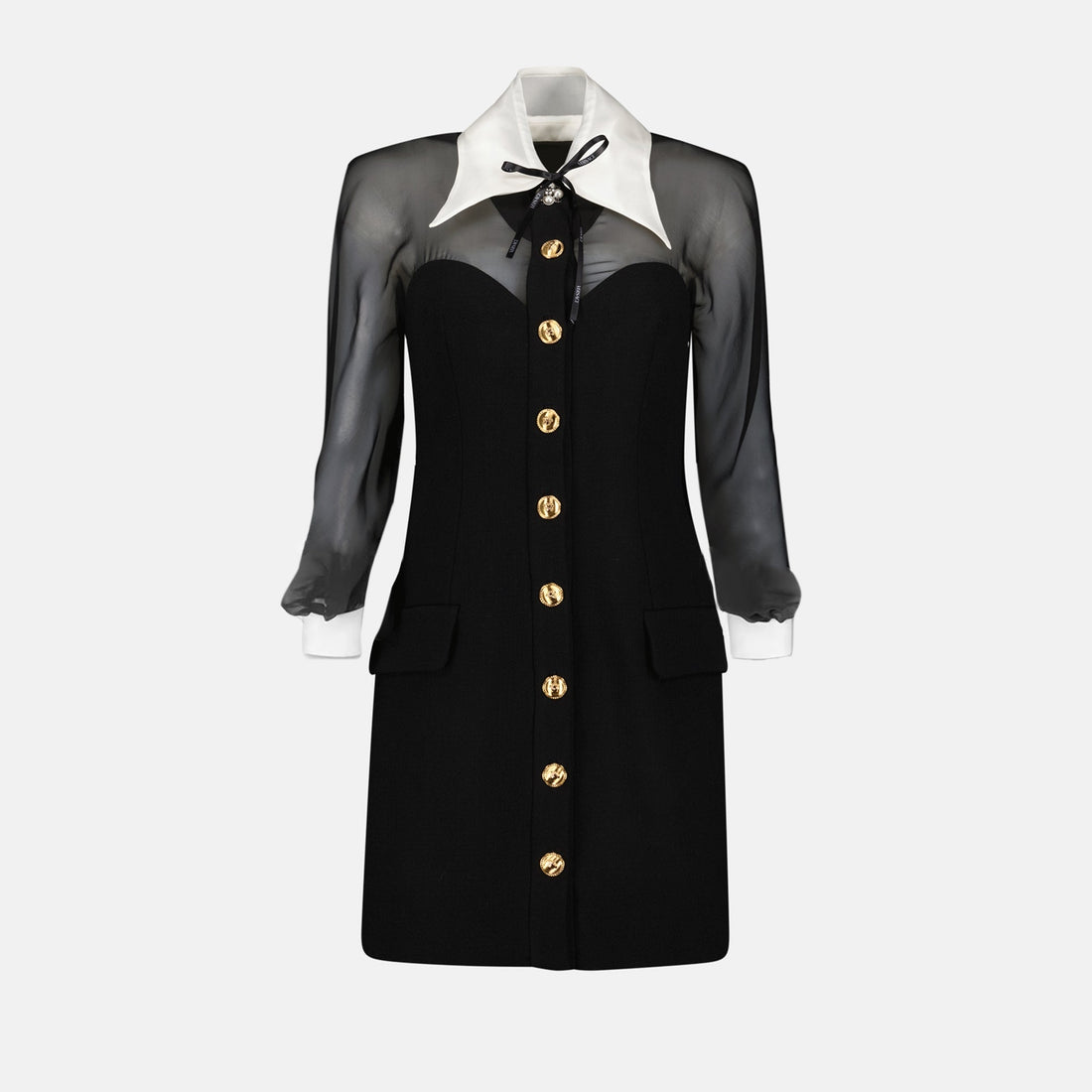 Sheer Sleeve Corset Mini Dress with Contrast Collar