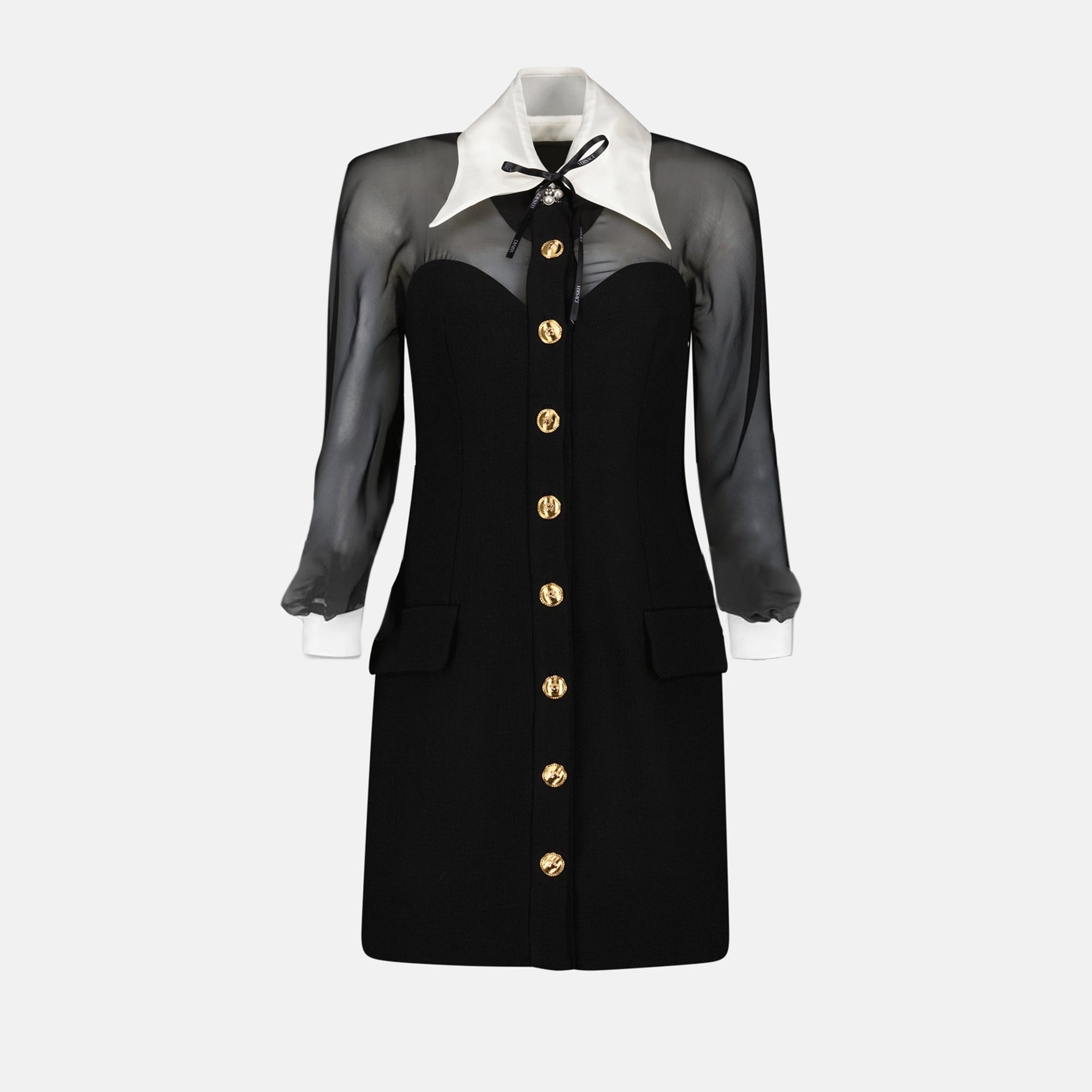 Versace Sheer Sleeve Corset Mini Dress with Contrast Collar