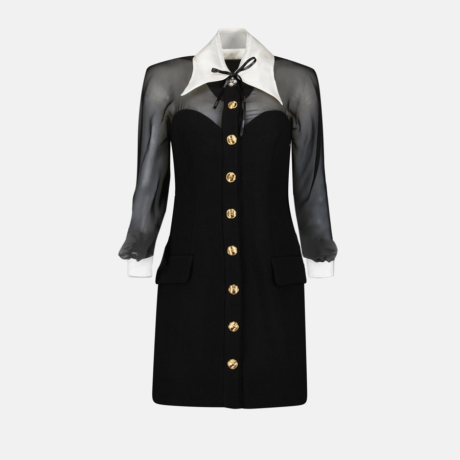 Versace Sheer Sleeve Corset Mini Dress with Contrast Collar