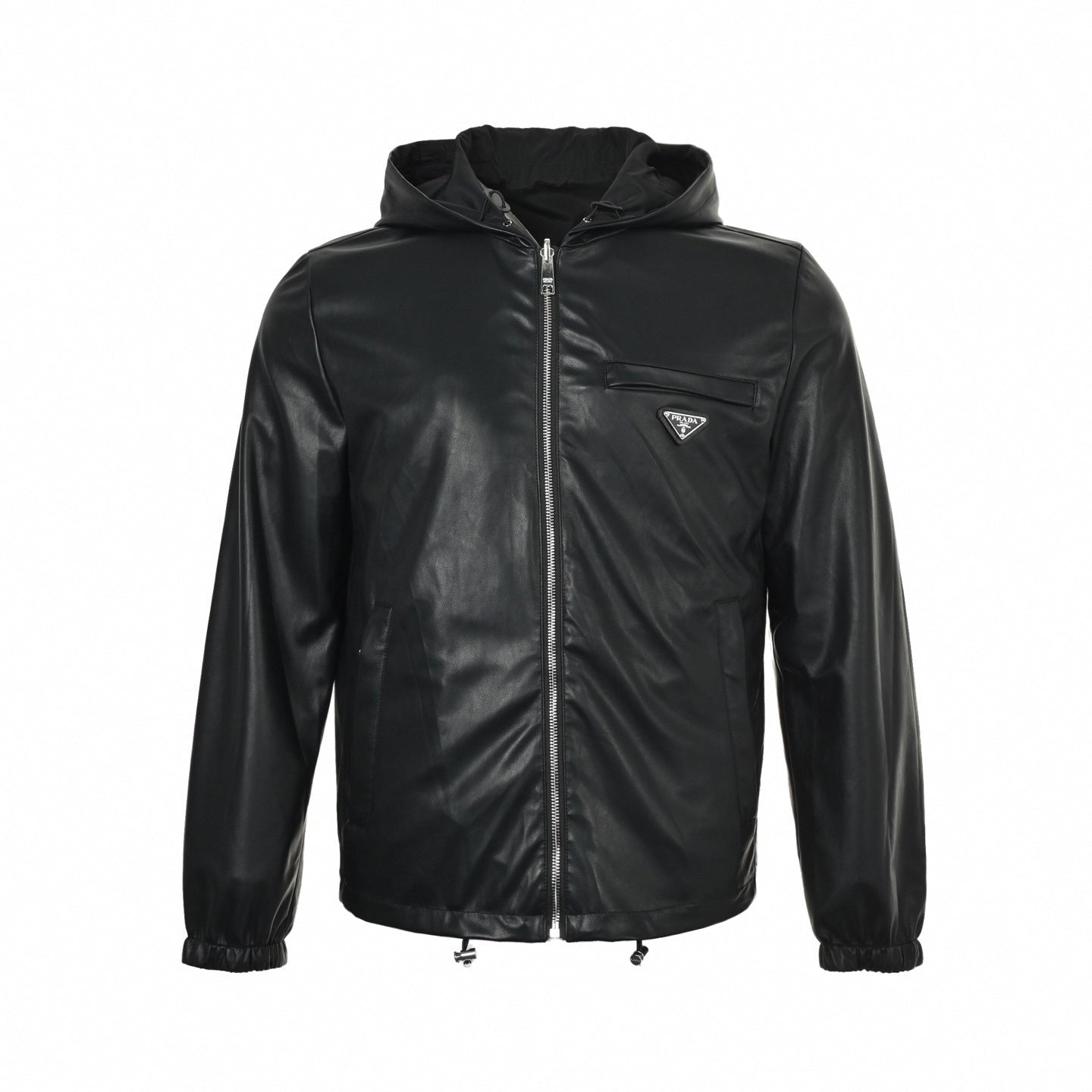 Prada Reversible Hooded Jacket – Black Leather & Nylon Dual-Finish
