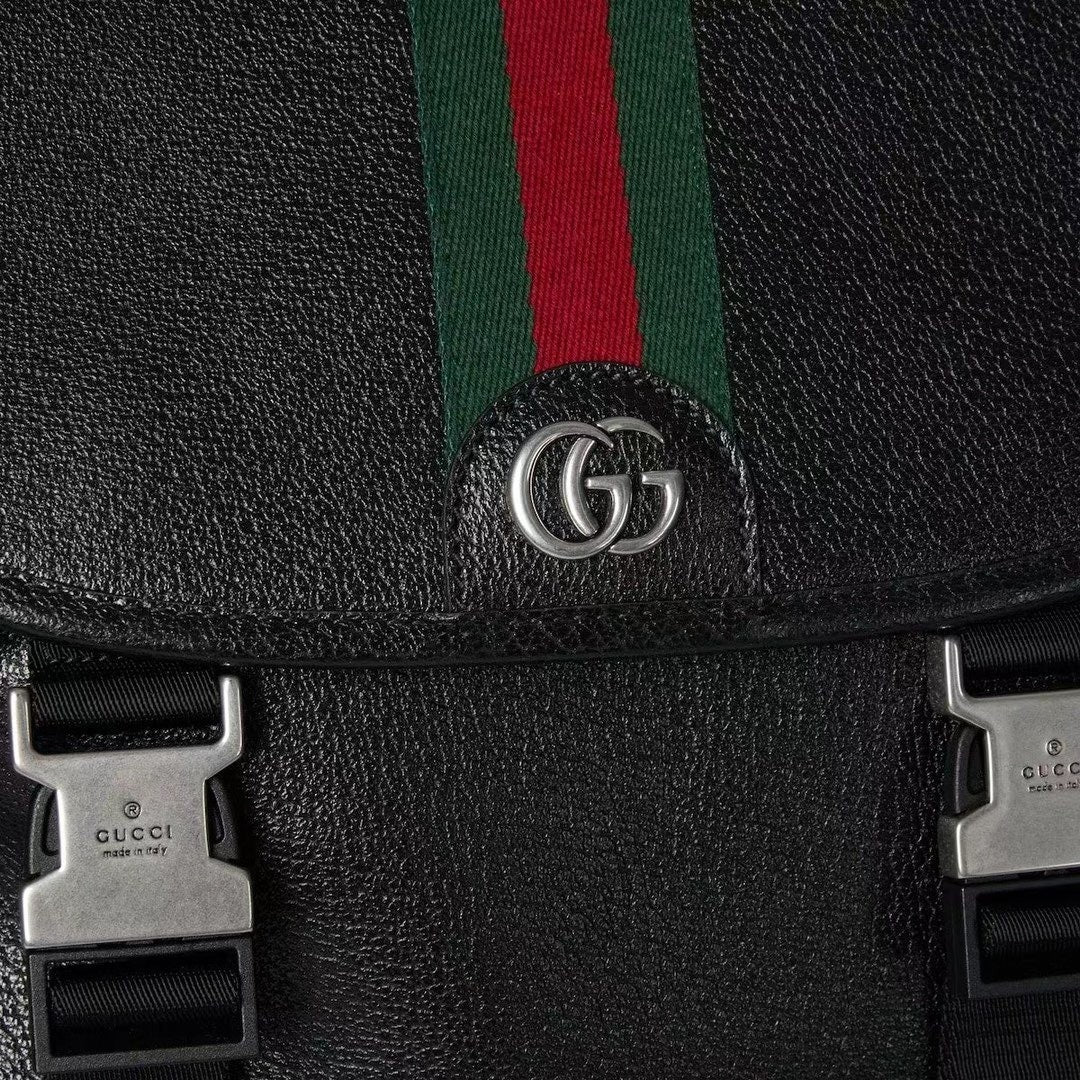 Gucci Black Leather Flap Backpack - image 5