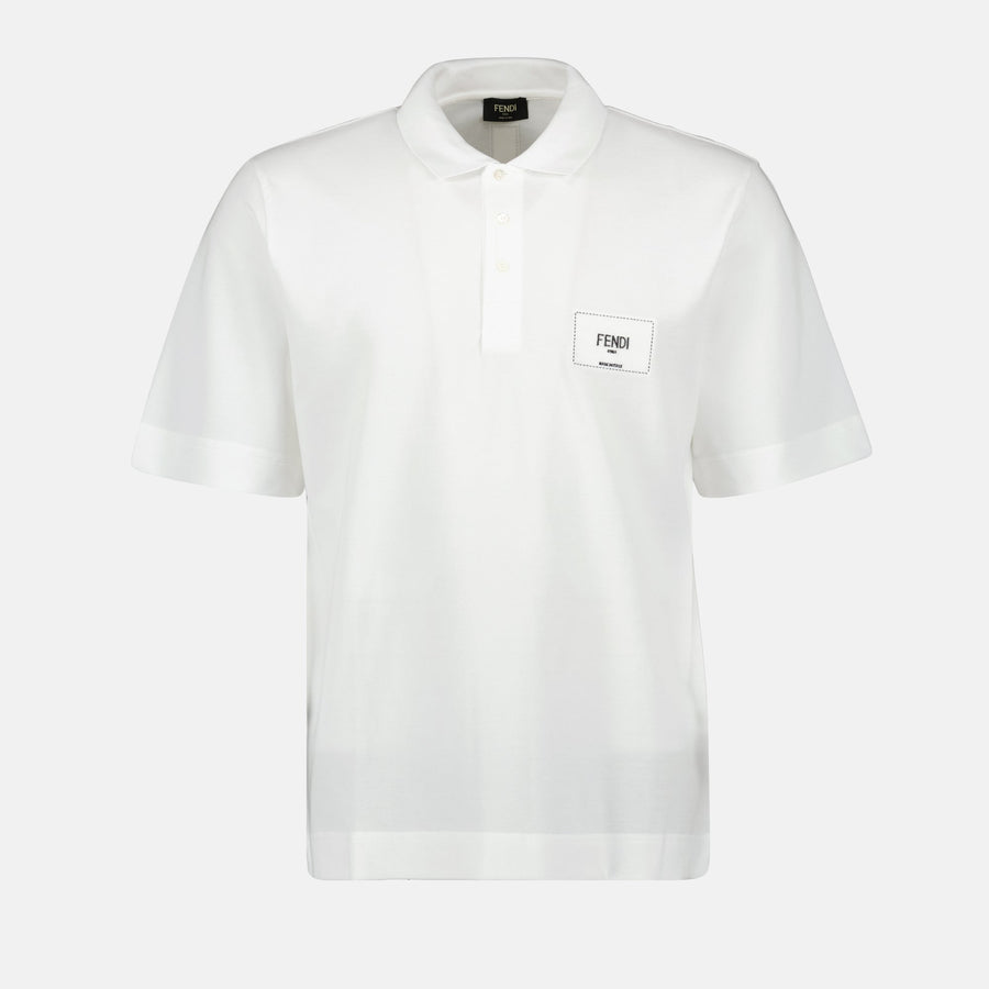 Fendi Fendi White Polo Shirt with Logo Patch Detail