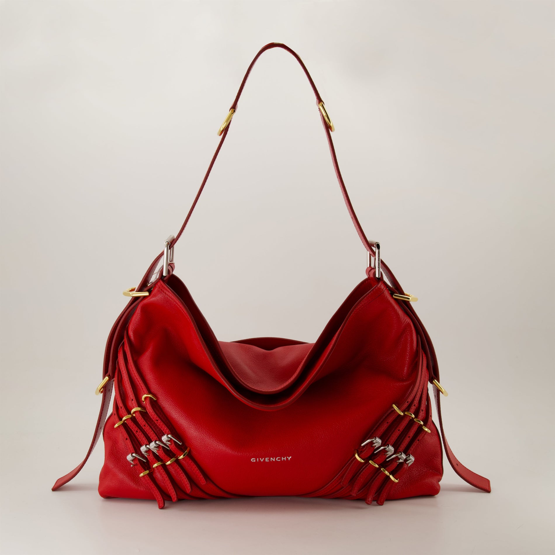 Givenchy Red Leather Slouchy Shoulder Bag with Harness Detail