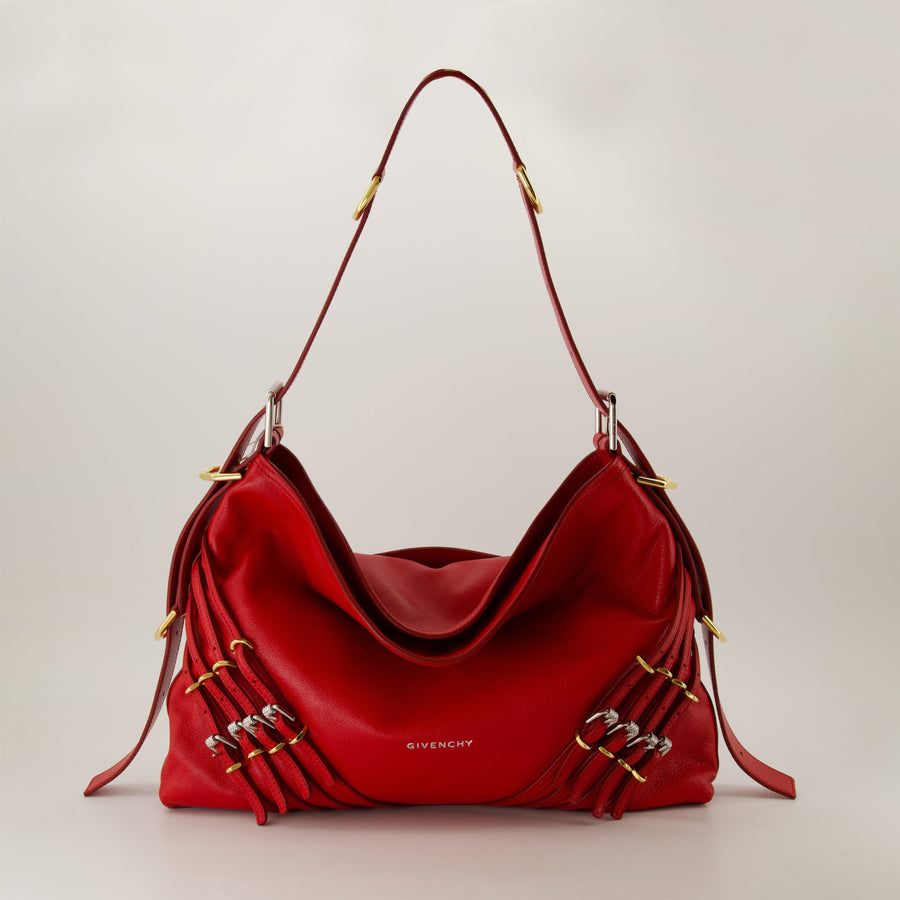Givenchy Red Leather Slouchy Shoulder Bag with Harness Detail