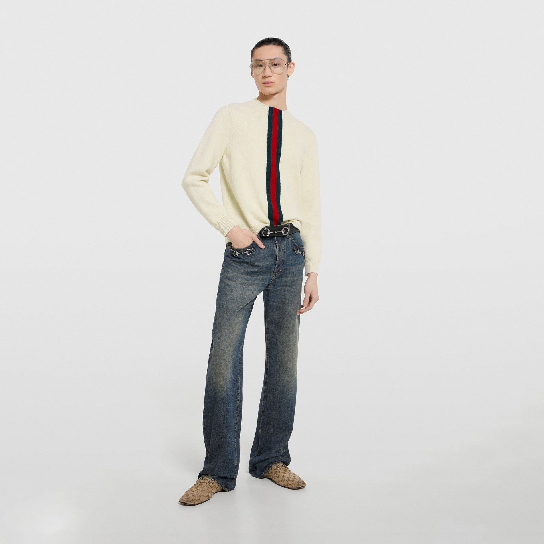Gucci Knit wool sweater with Web intarsia - image 2