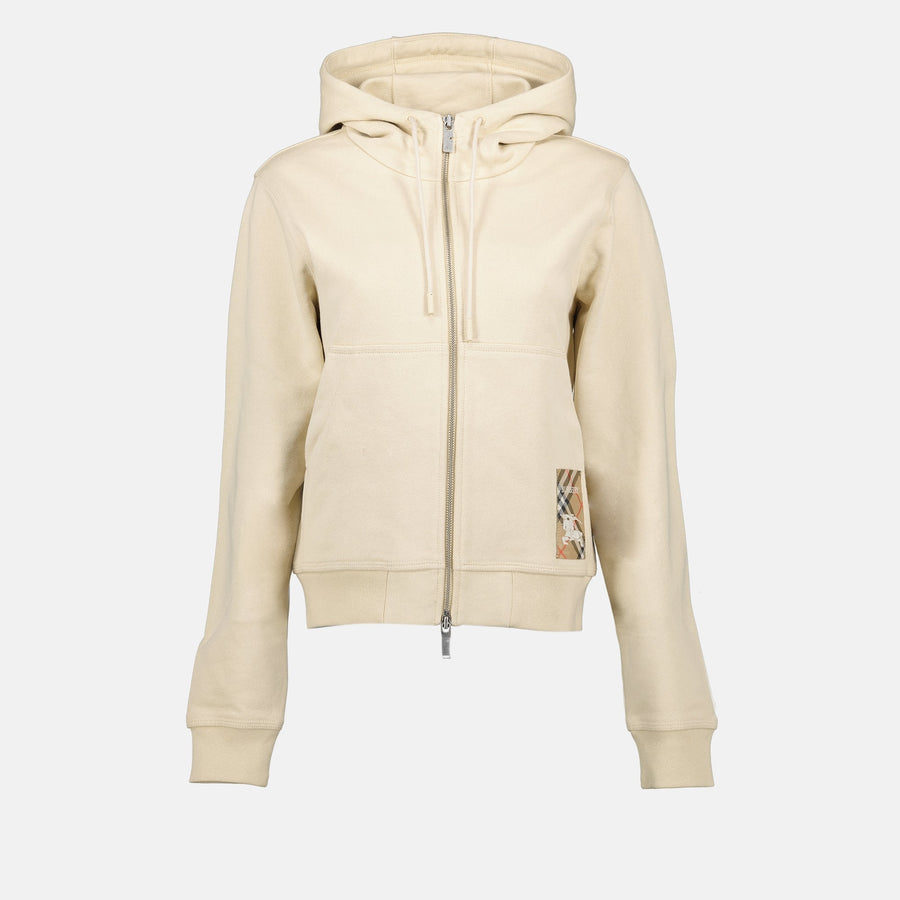 Burberry Check Detail Zip-Up Hoodie