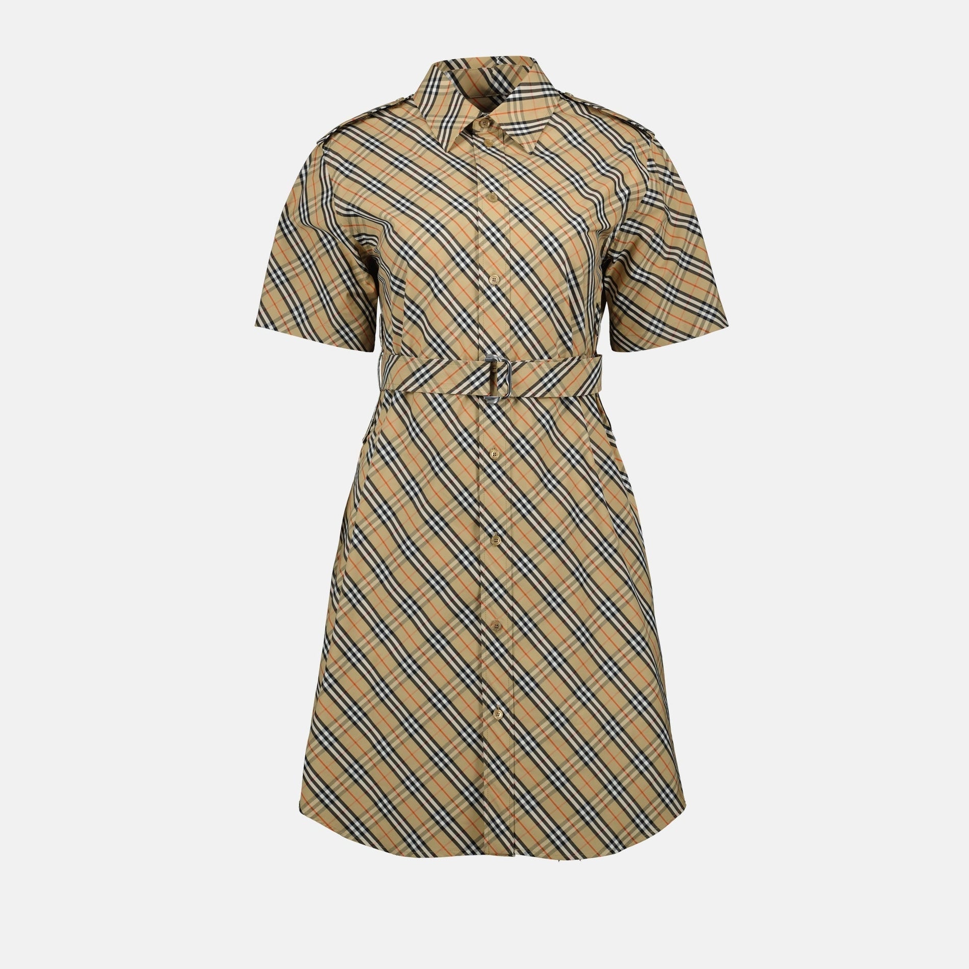 Burberry Short Sleeve Check Belted Shirt Dress