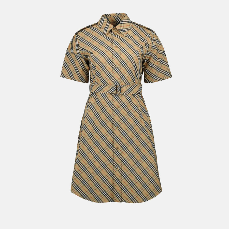 Burberry Short Sleeve Check Belted Shirt Dress