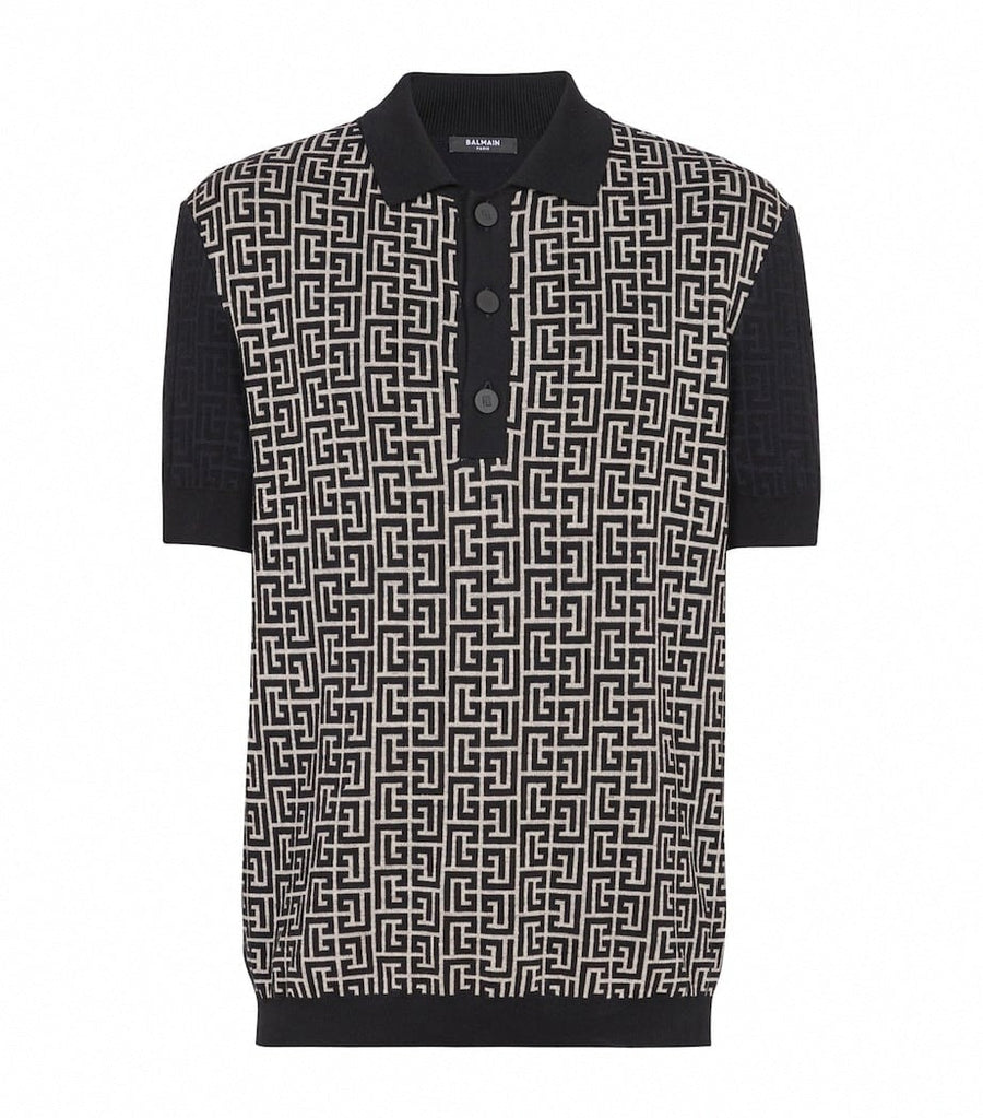 Balmain PB Labyrinth Knitted Polo Shirt