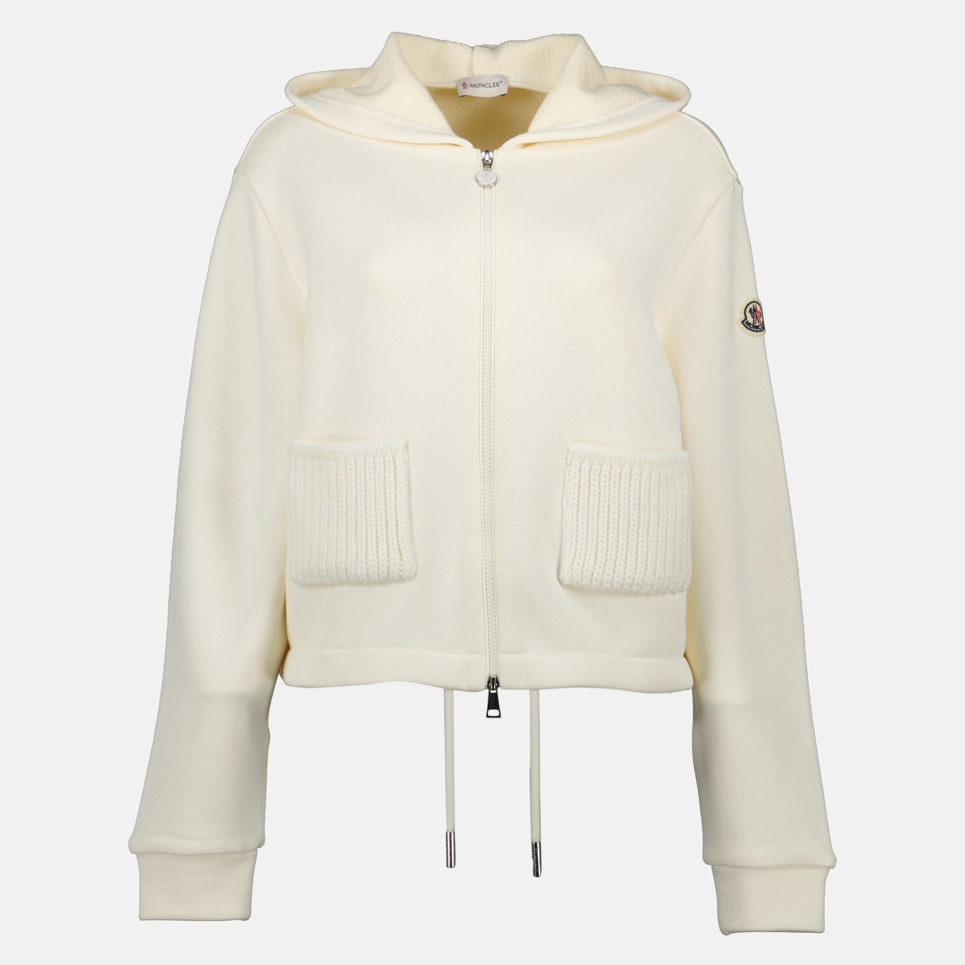 Moncler Ivory Knit Zip-Up Hoodie