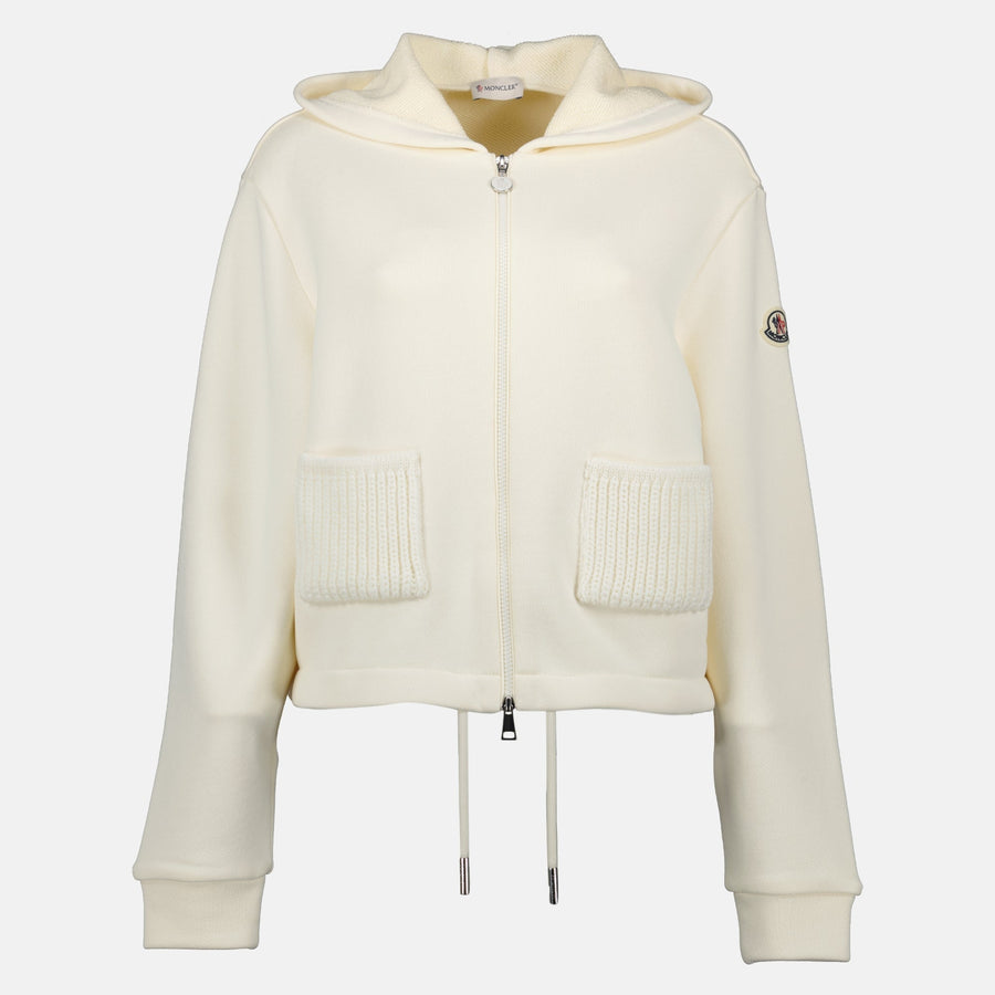 Moncler Ivory Knit Zip-Up Hoodie