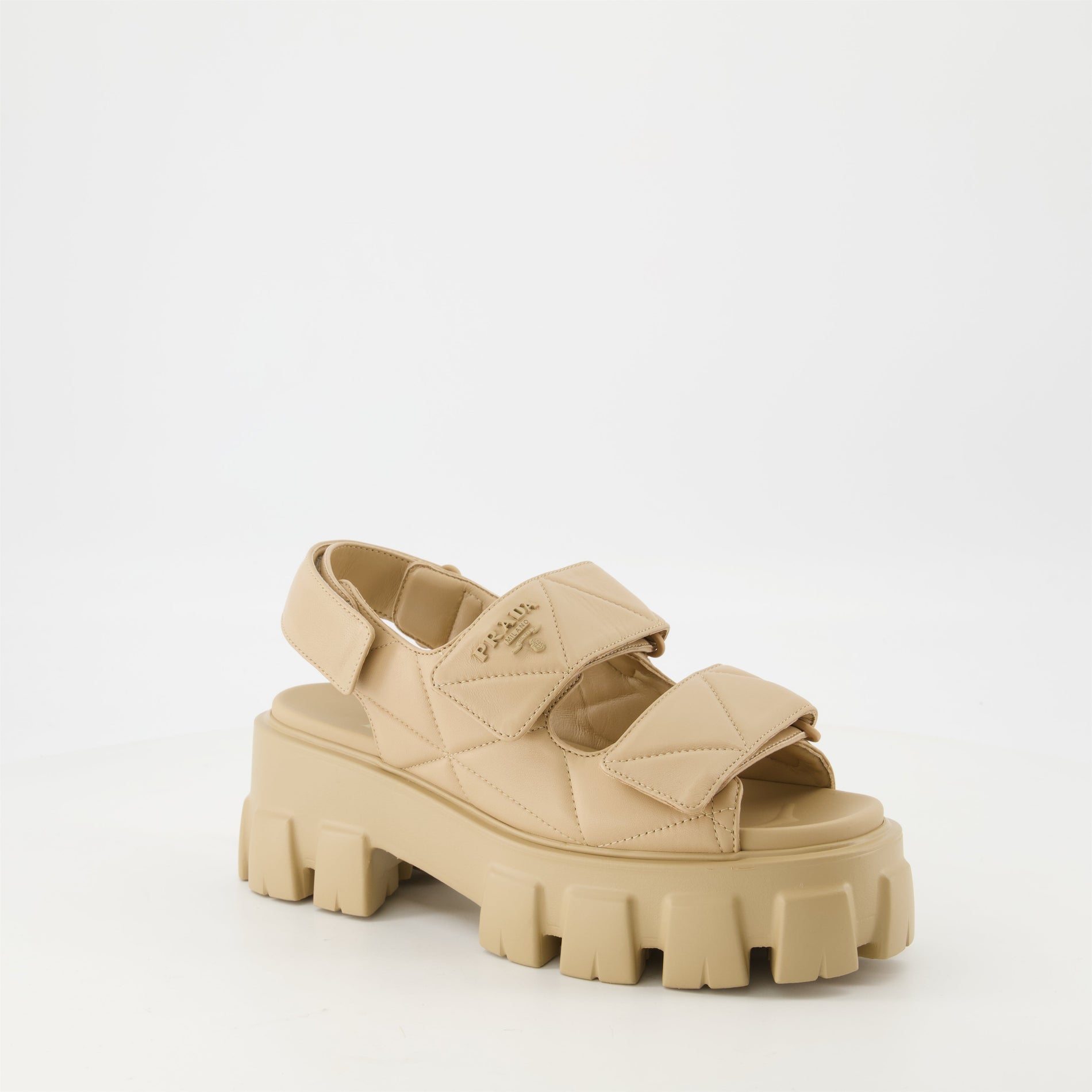 Prada Quilted Platform Sandals-Beige - image 2