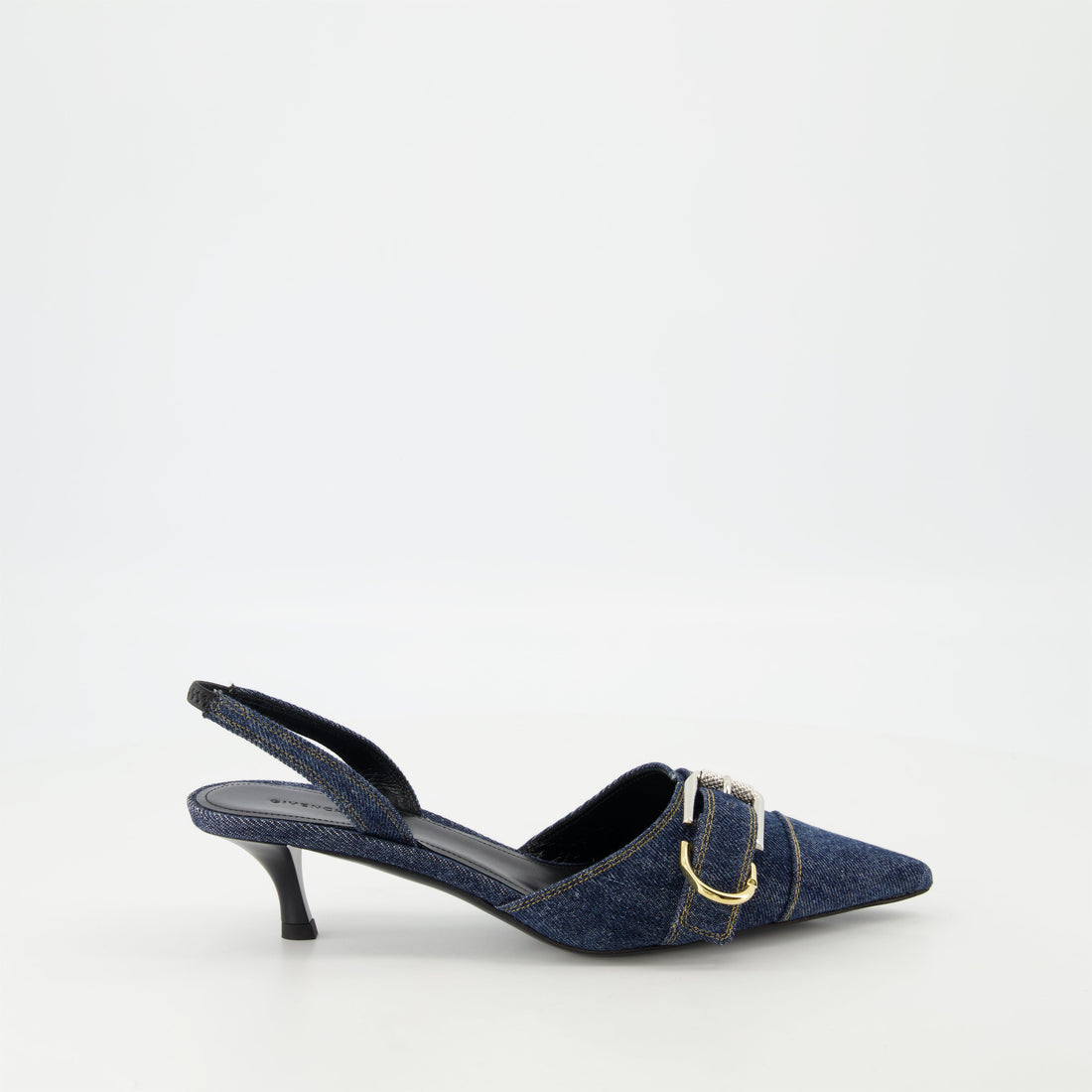 Denim Buckle Slingback Kitten Heels