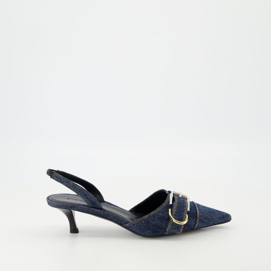 Givenchy Denim Buckle Slingback Kitten Heels