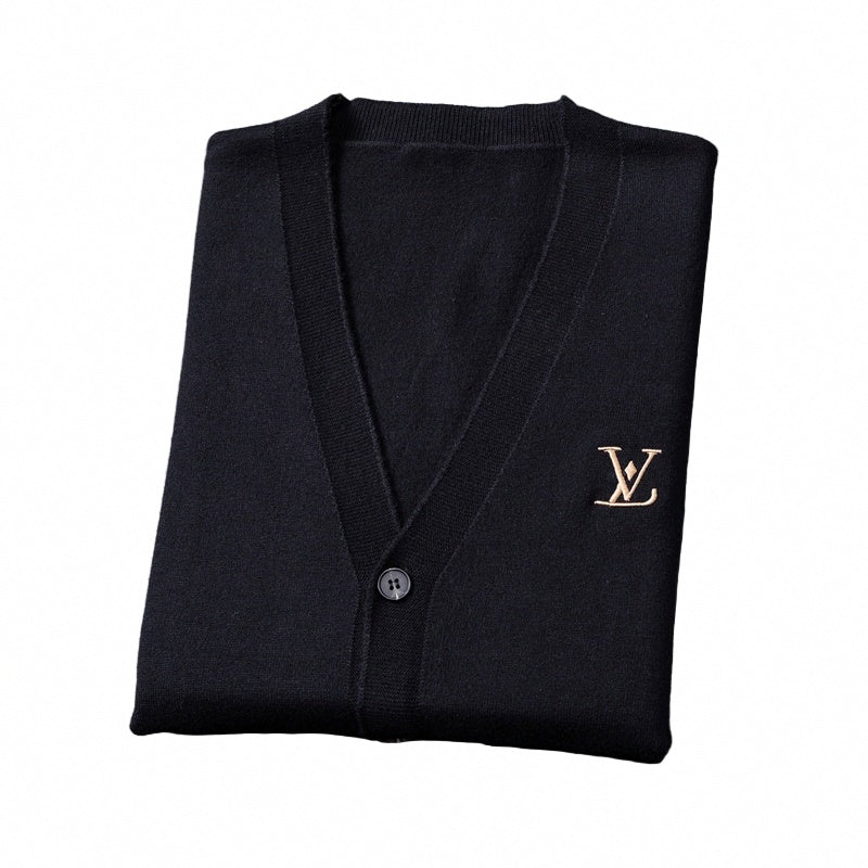 Louis Vuitton Black Monogram Accent Wool Cardigan - image 5