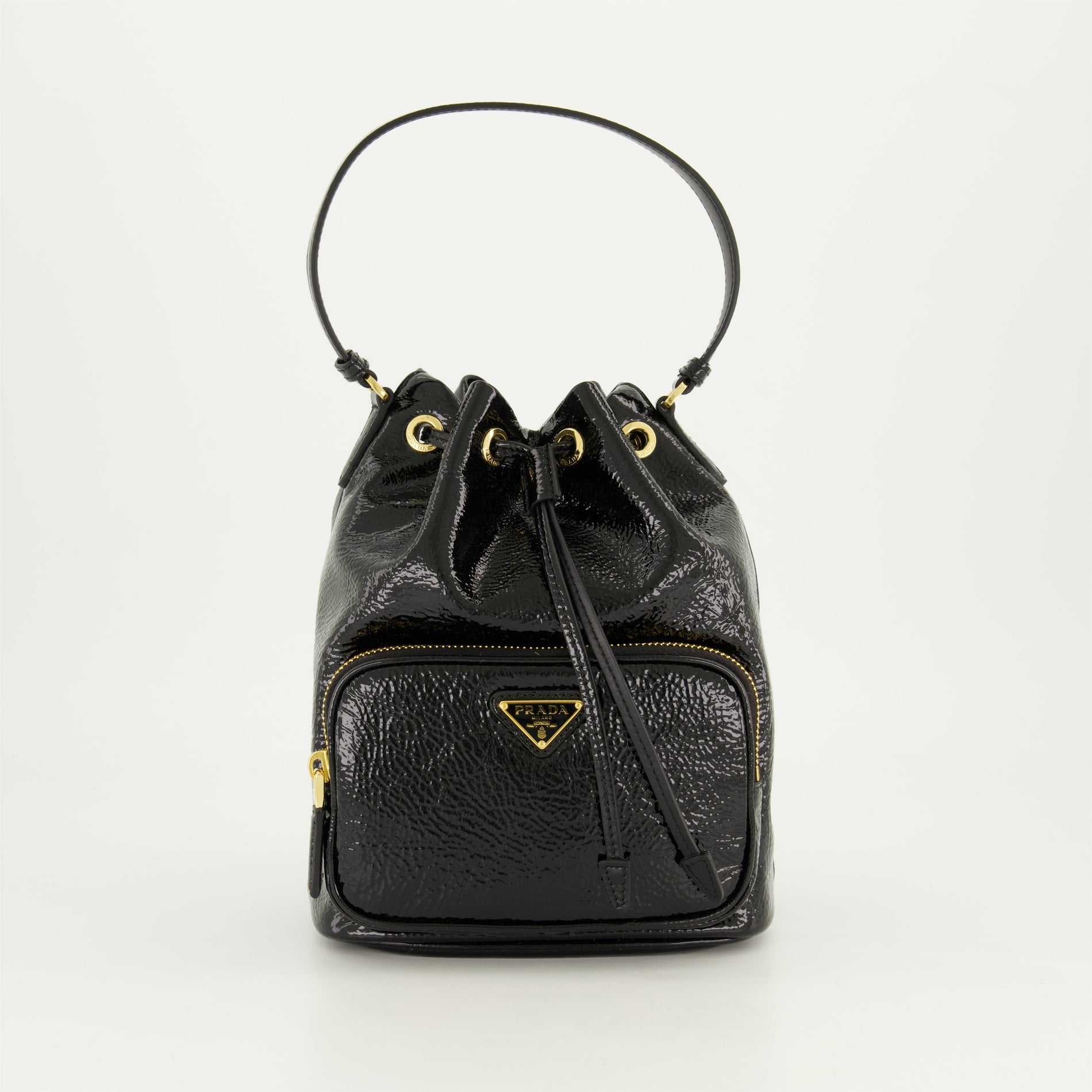 Prada Patent Leather Bucket Bag (Black)