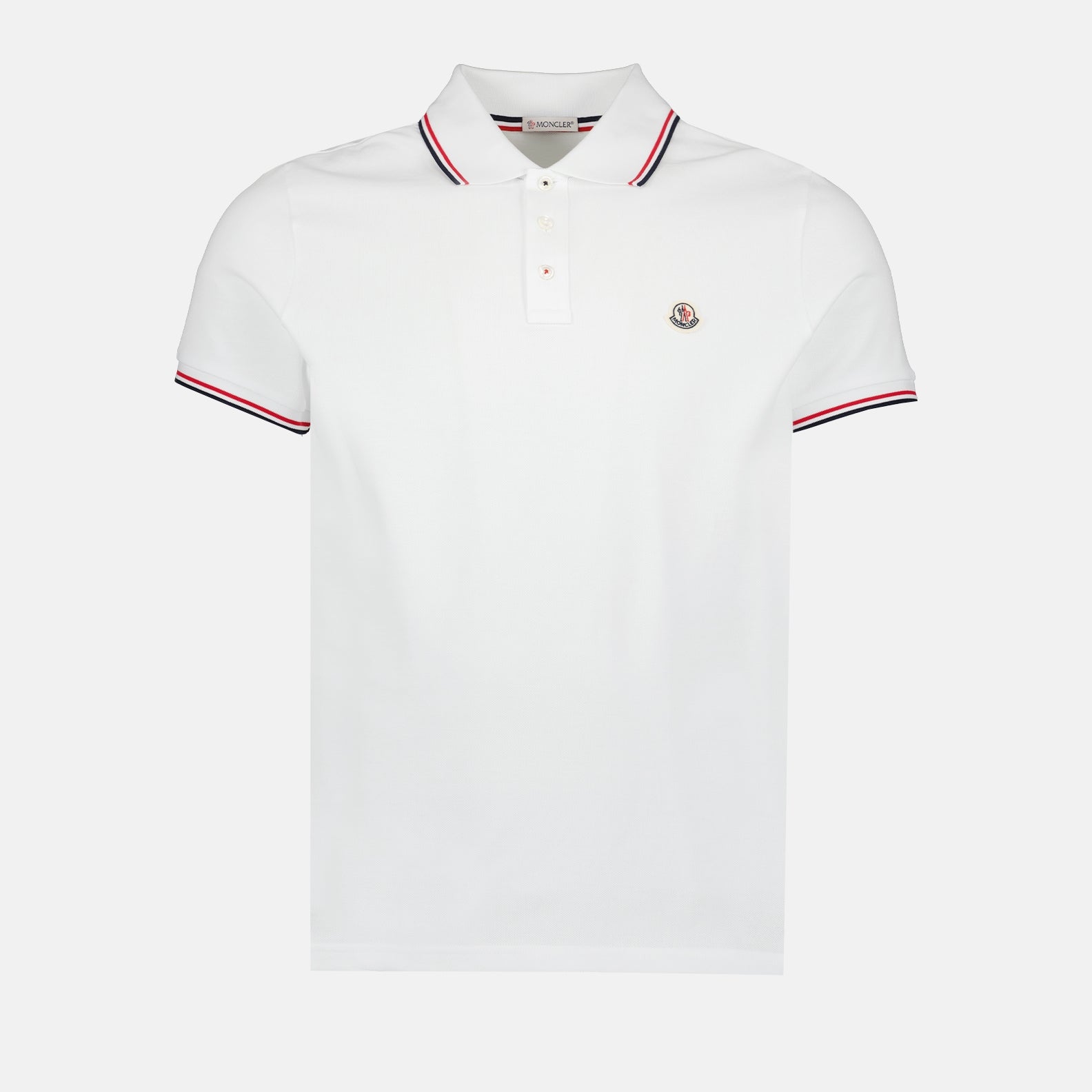 Moncler White Polo Shirt with Tricolour Trim