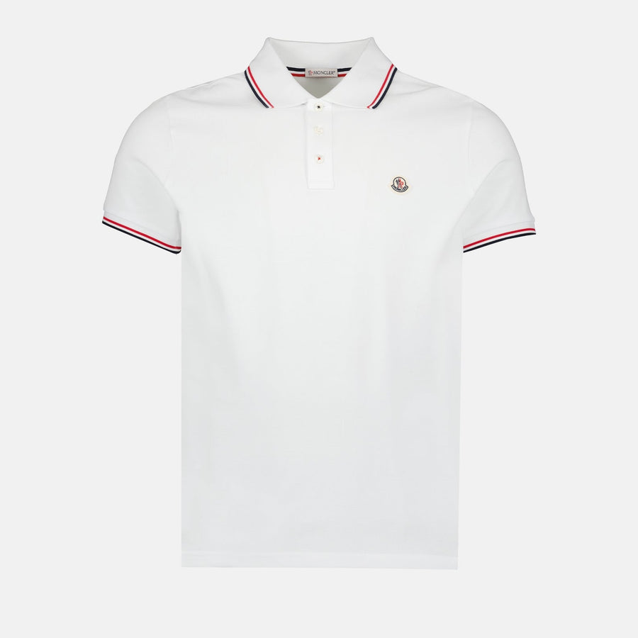 Moncler White Polo Shirt with Tricolour Trim