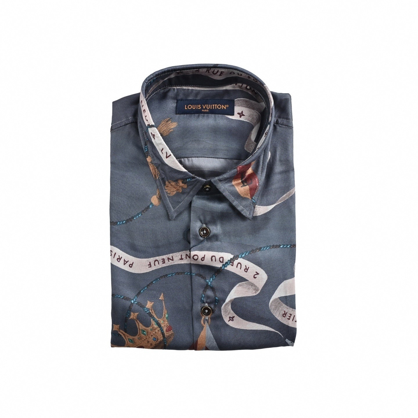 Louis Vuitton Crown & Ribbon "Pont Neuf" Print Silk-Finish Shirt - image 4