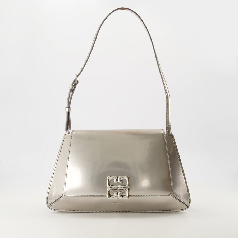 Givenchy Metallic Silver Leather Shoulder Bag with 4G Logo