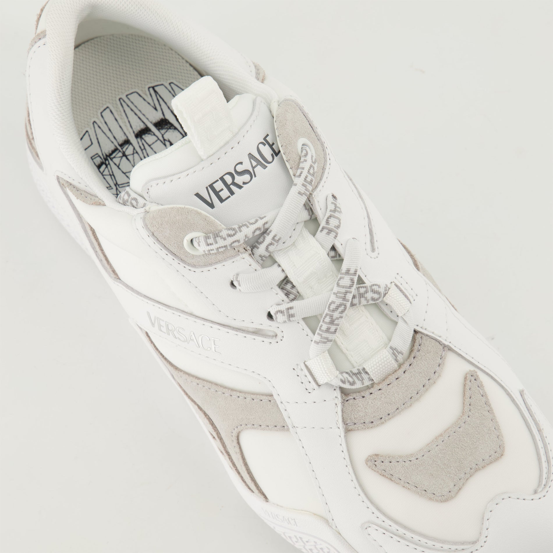 Versace White and Beige Panel Sneakers - image 5