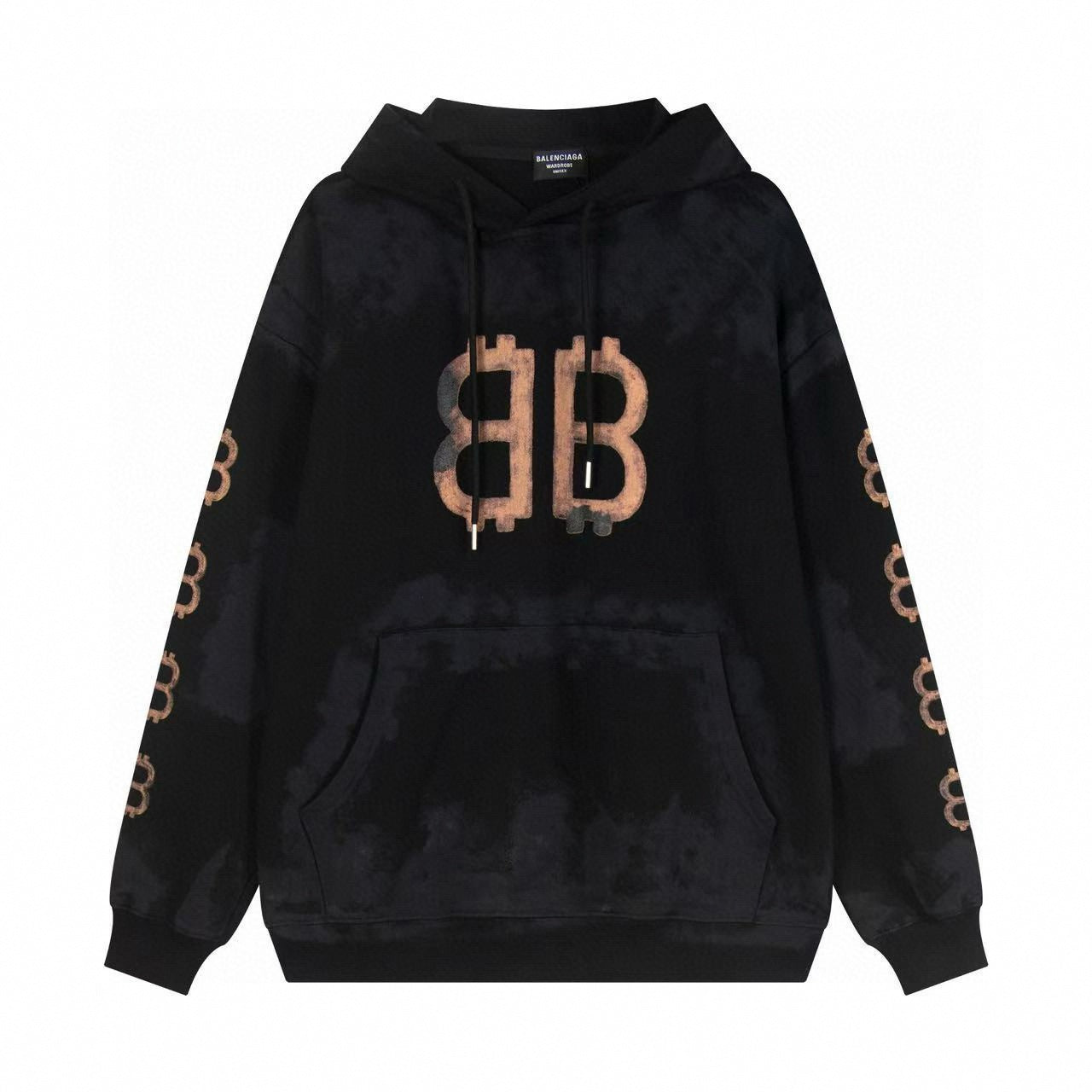 Balenciaga Distressed Logo Hoodie – Black Tie-Dye Edition