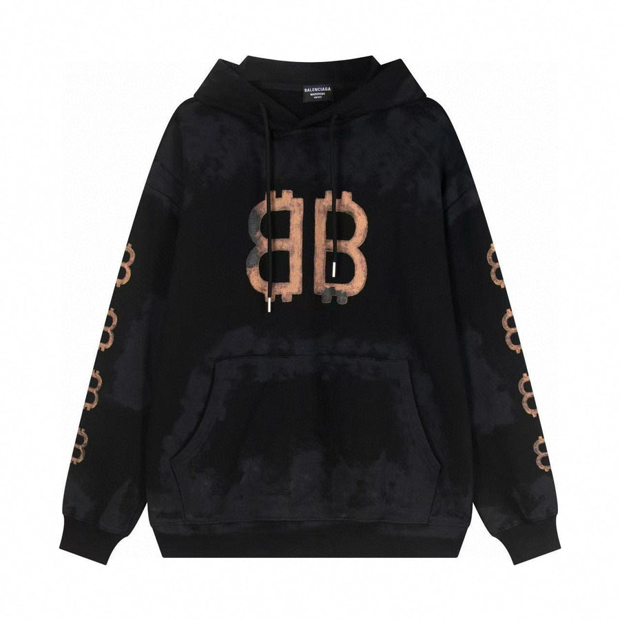 Balenciaga Distressed Logo Hoodie – Black Tie-Dye Edition