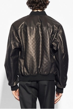 Gucci Black GG Monogram Leather Bomber Jacket - image 4