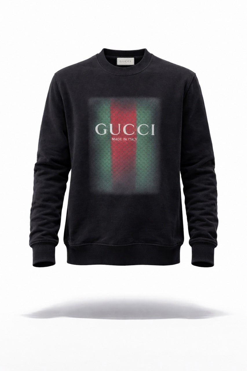 Gucci GG Web Stripe Logo Crewneck Sweatshirt – Black