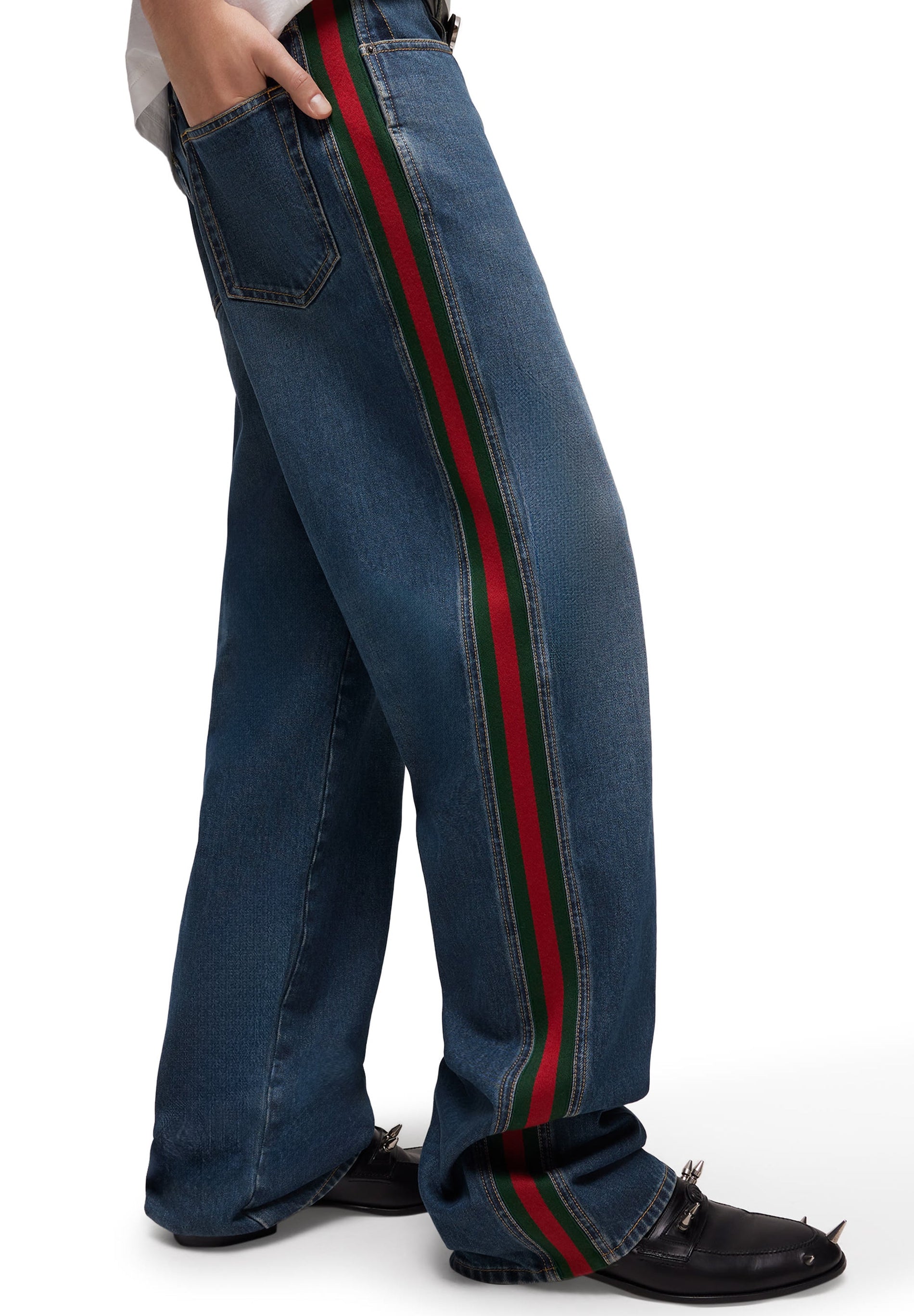 Gucci Cotton Denim Pants With Web Insert - image 3