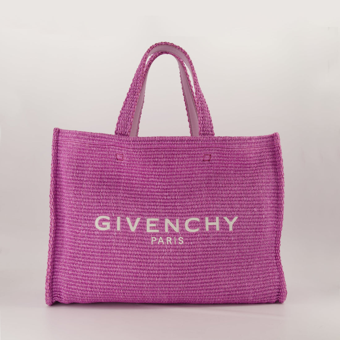 Pink Raffia Tote Bag with Logo