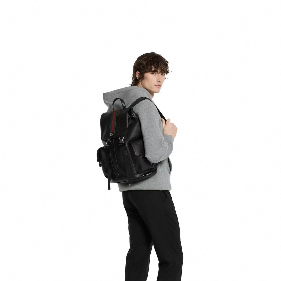 Gucci Black Leather Flap Backpack - image 6