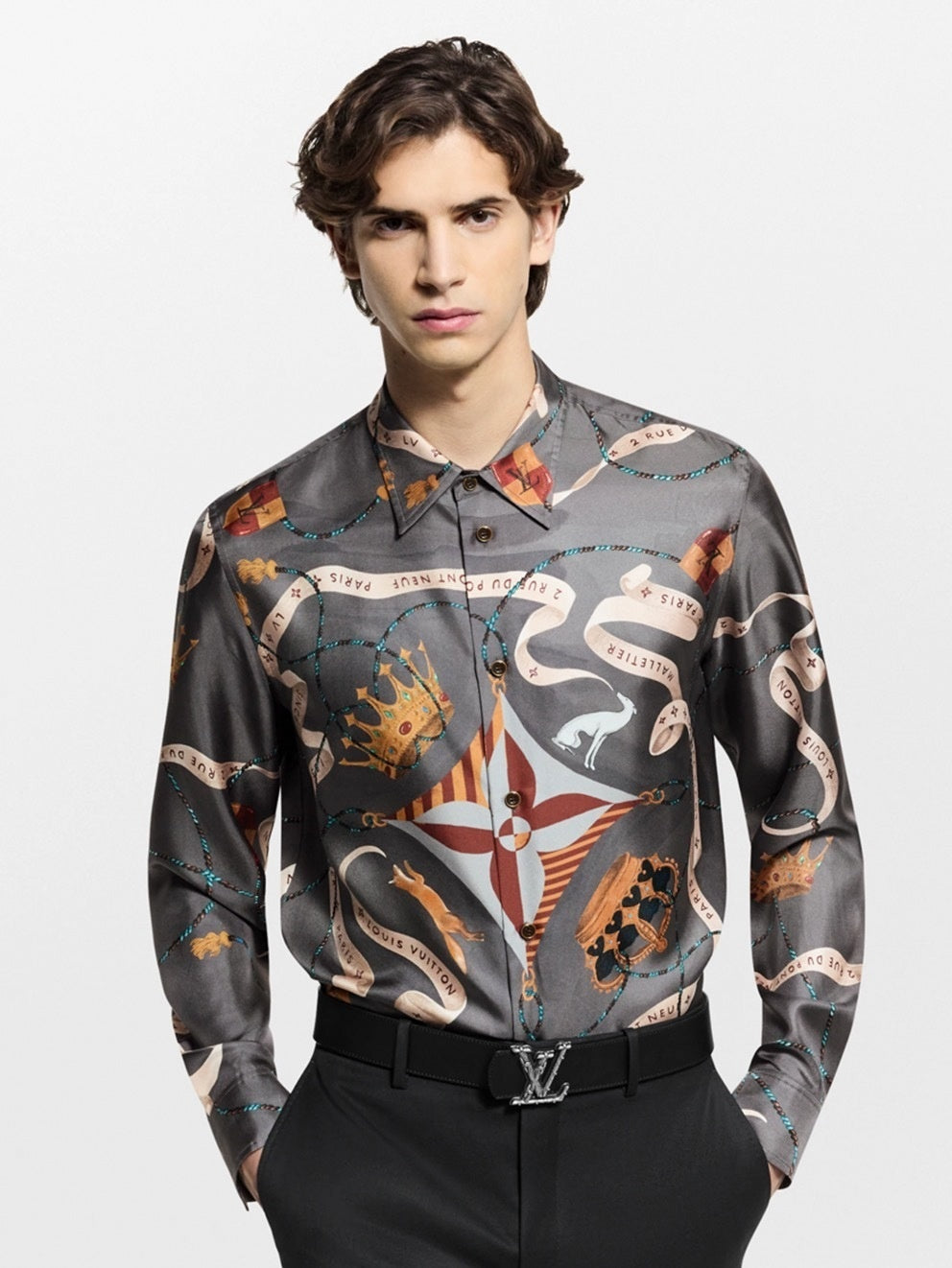 Louis Vuitton Crown & Ribbon "Pont Neuf" Print Silk-Finish Shirt - image 8