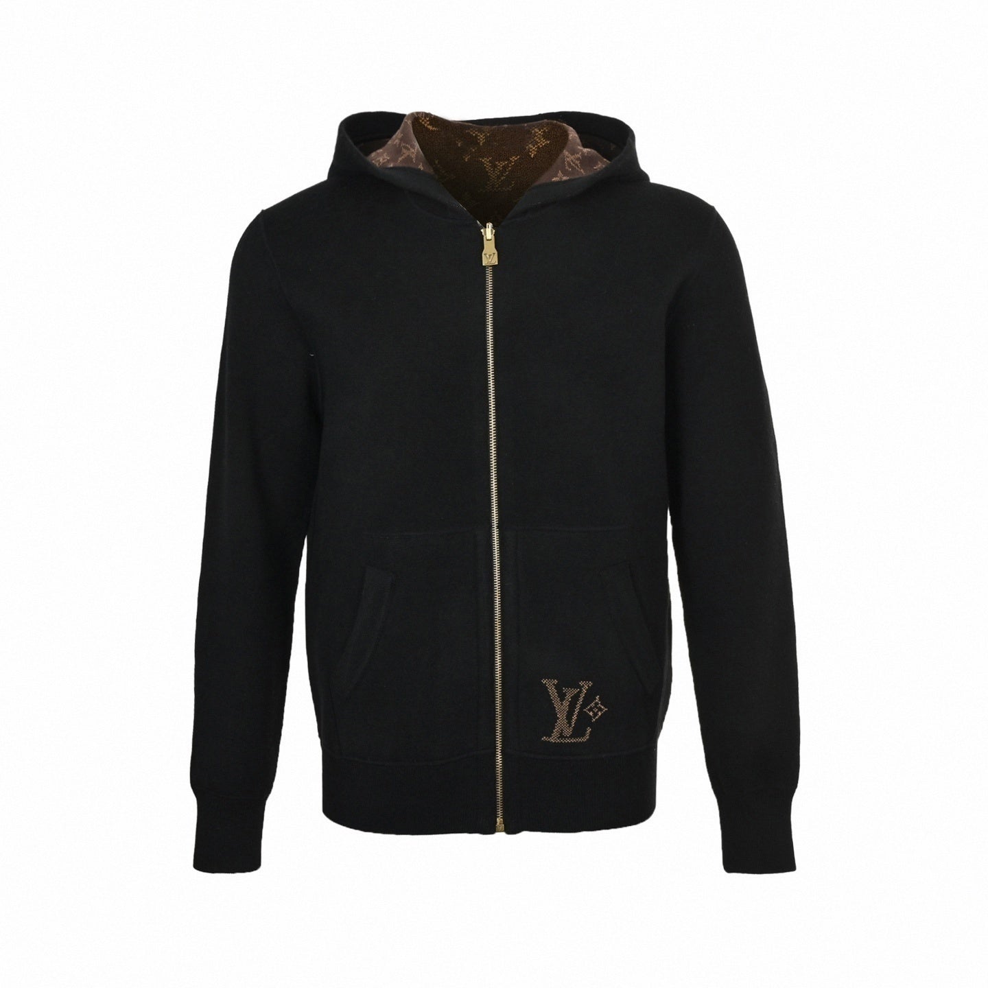 Louis Vuitton Reversible Monogram Wool Zip Hoodie – Black & Brown Edition