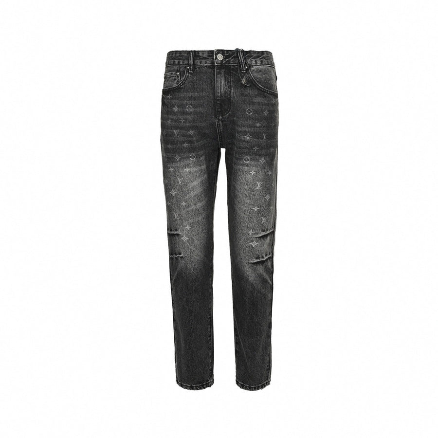 Louis Vuitton Black Washed Denim Jeans with Monogram & Cowboy Embroidery