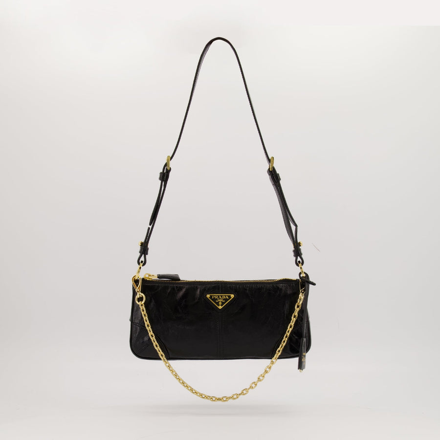 Prada Leather Shoulder Bag with Chain Strap