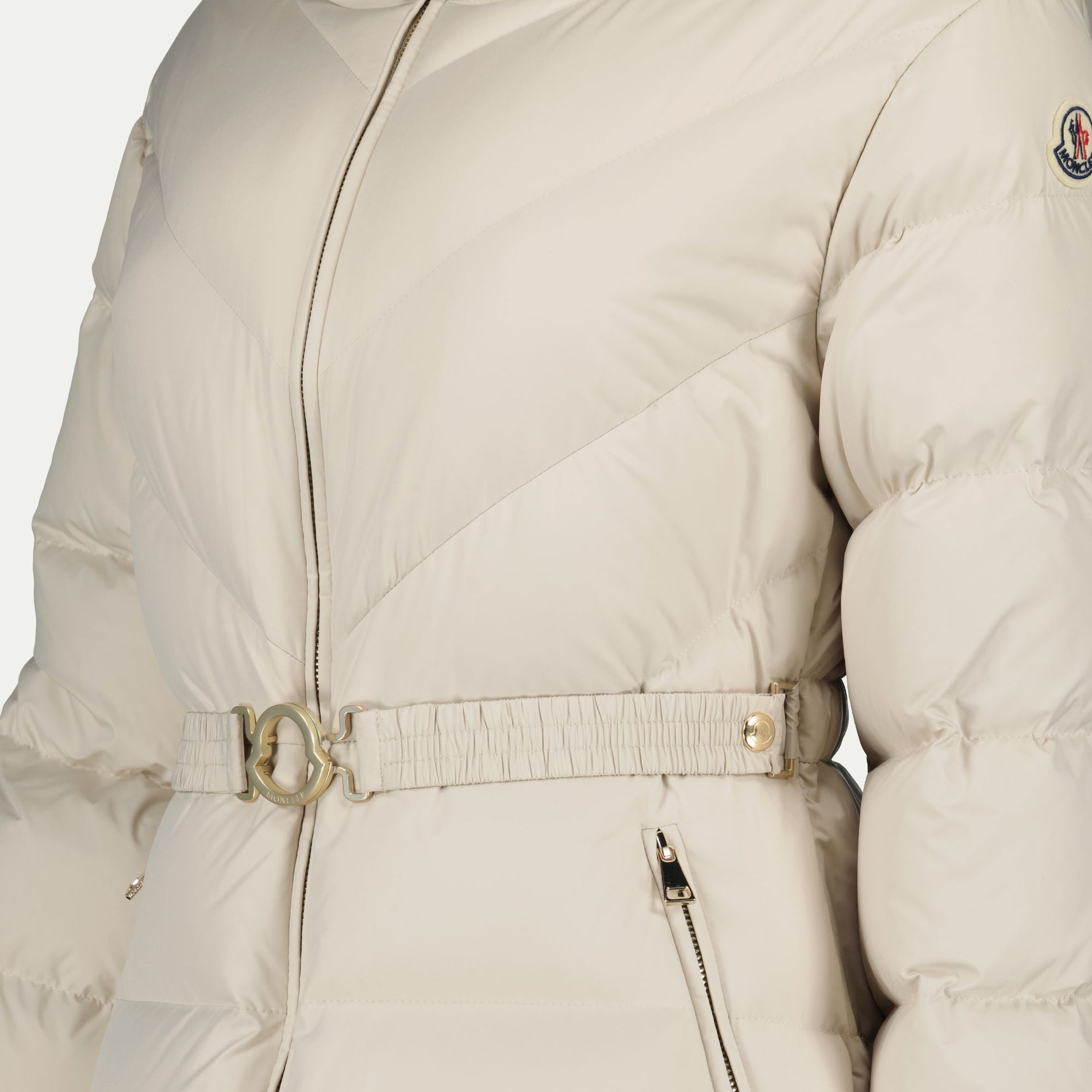 Moncler Cream Belted Hooded Puffer Jacket - image 3
