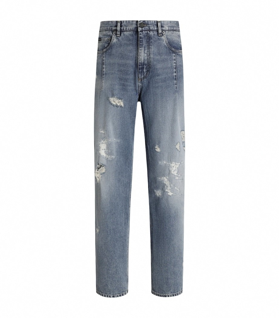 Dolce & Gabbana DG Distressed Straight-Leg Jeans