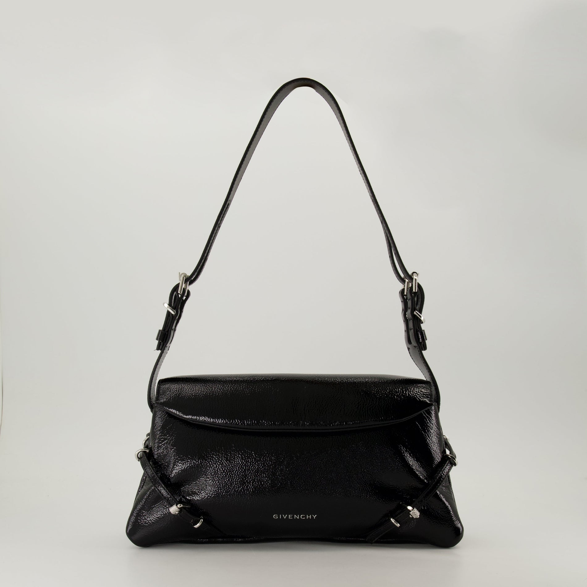 Givenchy Black Patent Leather Shoulder Bag with Strap Detail