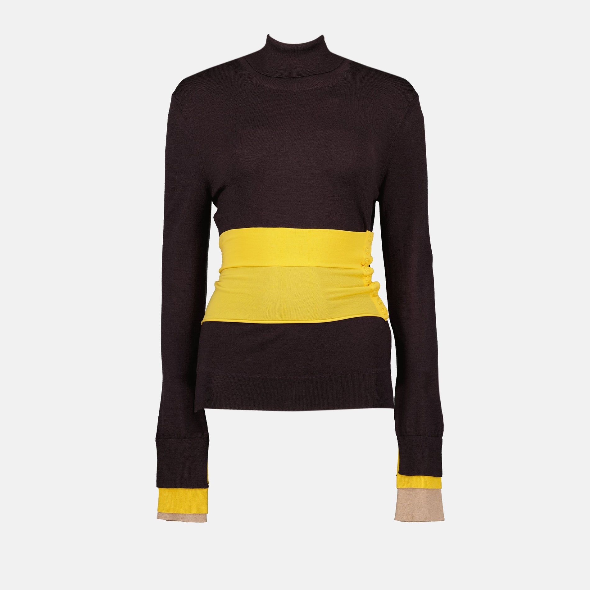 Fendi Color-Block Turtleneck Knit Top