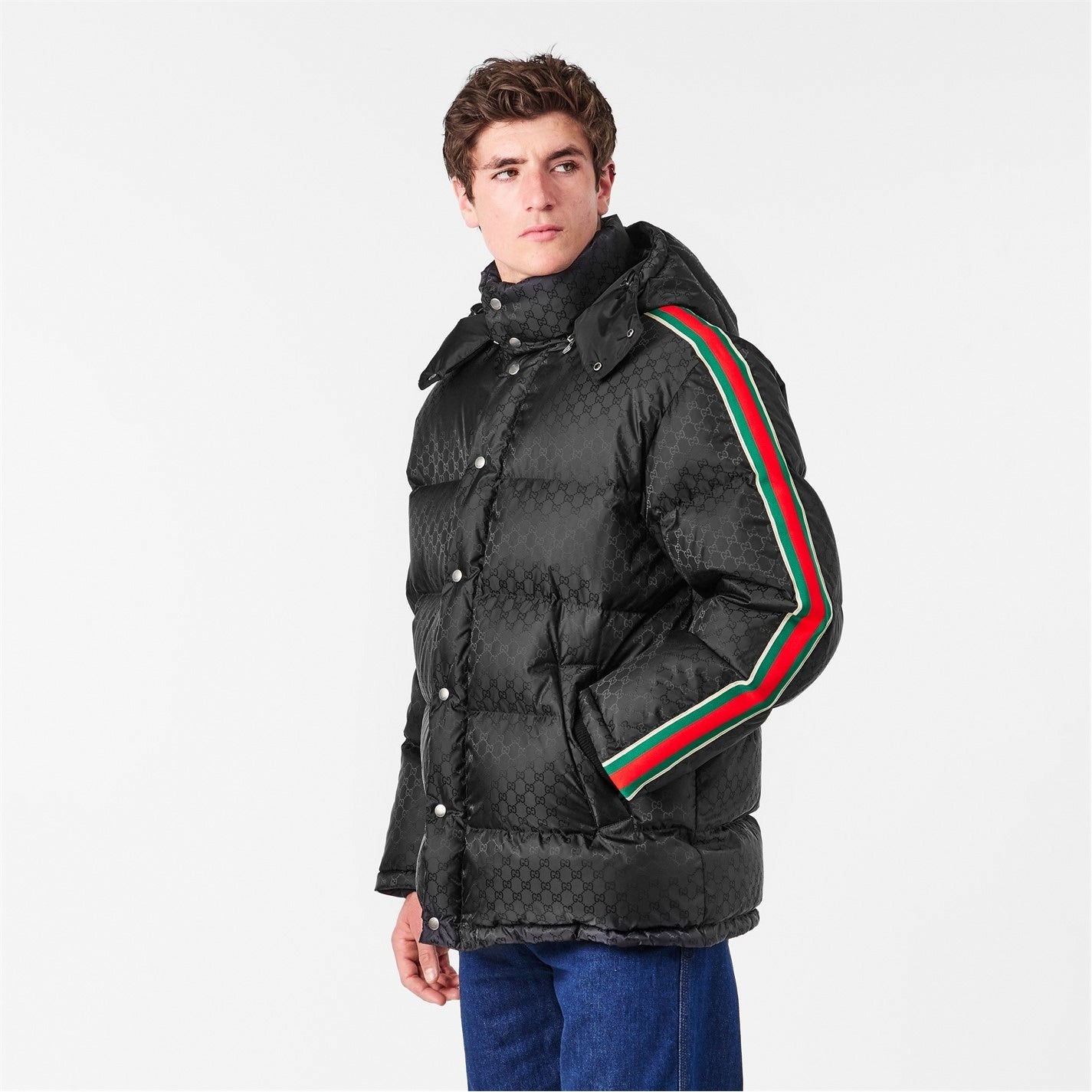 Gucci GG Nylon Jacquard Web Down Jacket in Black - image 5