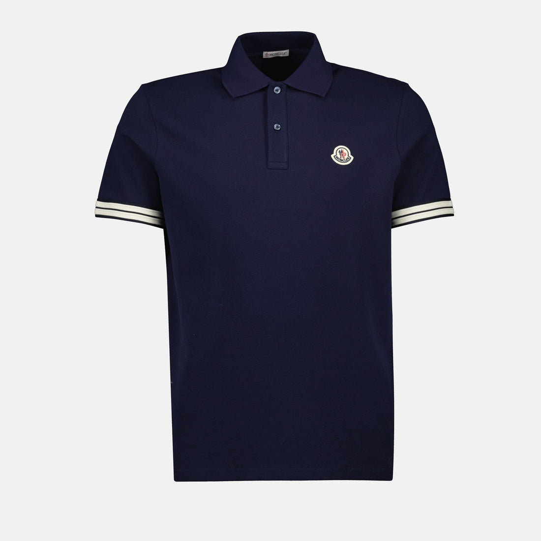 Navy Polo with Striped Sleeve Detail