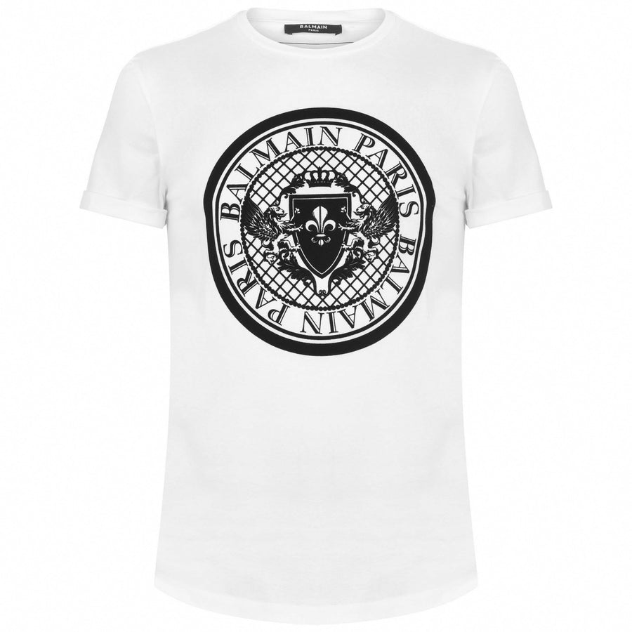 Balmain Coin Logo Cotton T-Shirt – White