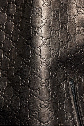 Gucci Black GG Monogram Leather Bomber Jacket - image 5