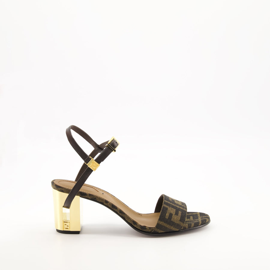 Fendi Jacquard Sandals with Metallic Heel