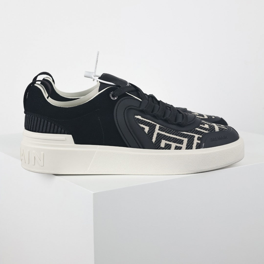 Balmain B-Court Sneakers in Black & Ivory Monogram - image 7