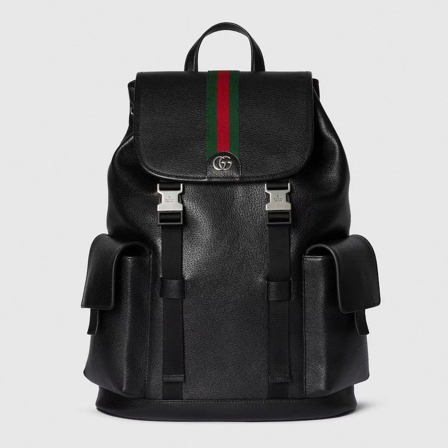 Gucci Black Leather Flap Backpack
