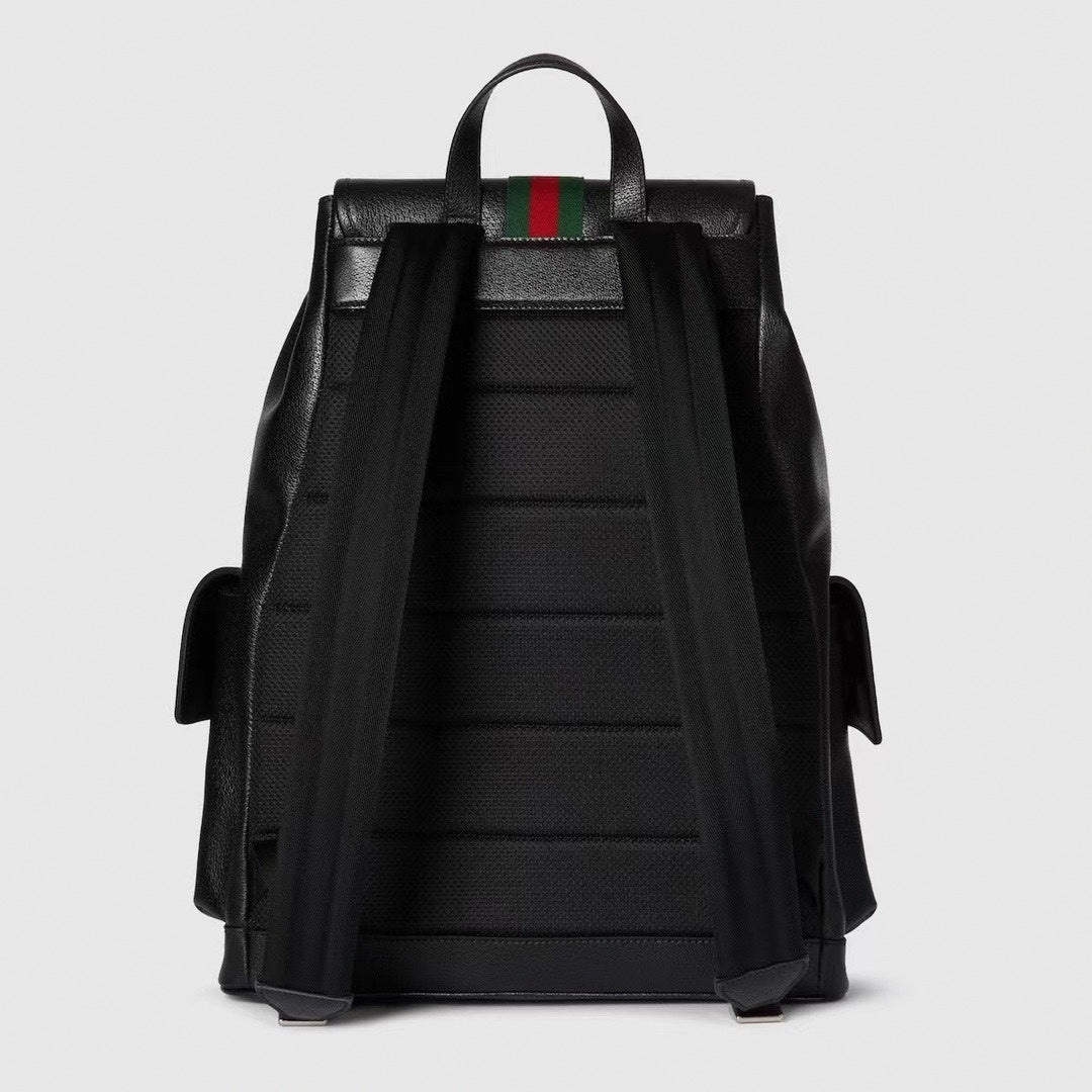 Gucci Black Leather Flap Backpack - image 4